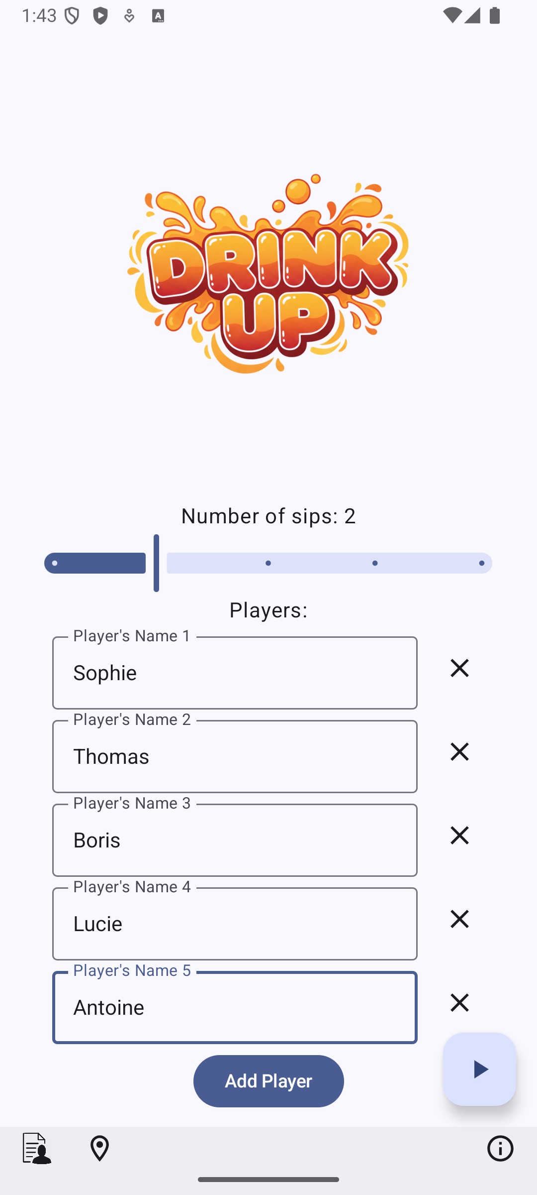 Capture d'écran de l'ajout de joueurs